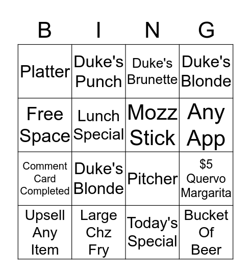 Brewhouse Bingo Card