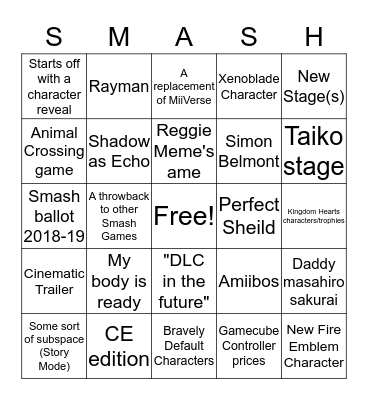 Smash Ultimate Bingo Card