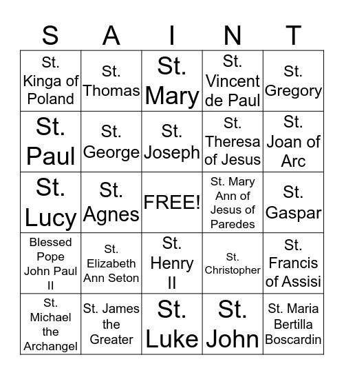 Saint Bingo Card