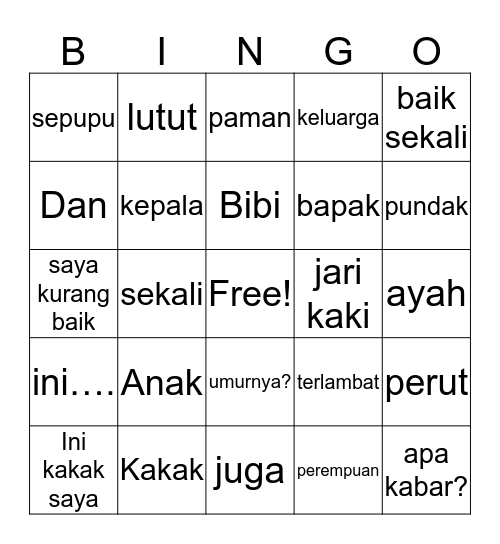 Indonesian Bingo Card