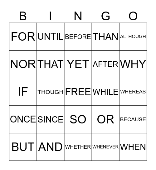 CONJUNCTIONS  Bingo Card