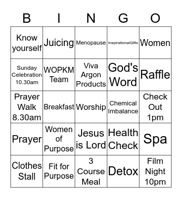 Women of Purpose Oct 2018 Bingo Card