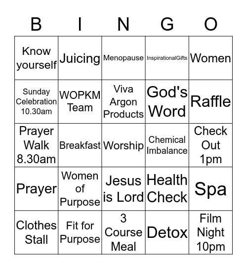 Women of Purpose Oct 2018 Bingo Card