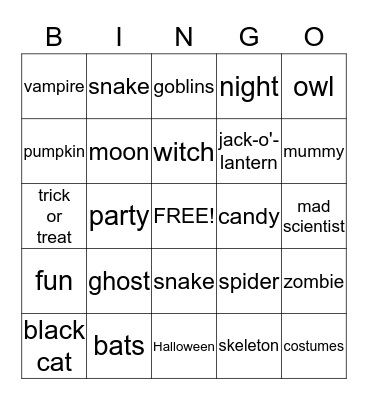 Halloween Bingo Card