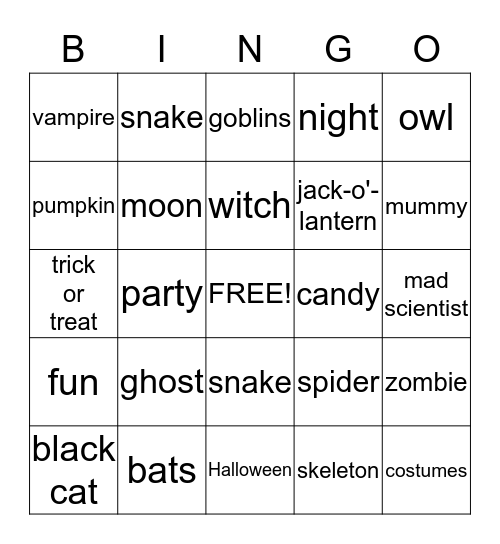 Halloween Bingo Card