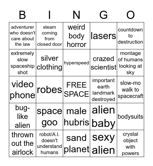 Space Movie Bingo Card