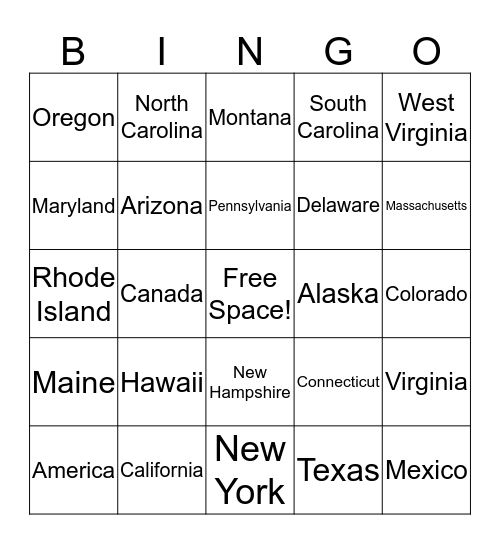 ASL States and Provinces Bingo Card