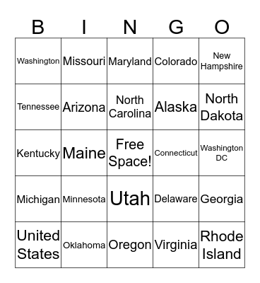 ASL States and Provinces Bingo Card