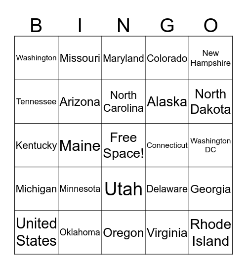 ASL States and Provinces Bingo Card