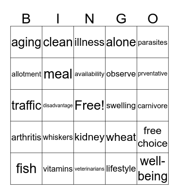 Nutrition Bingo Card