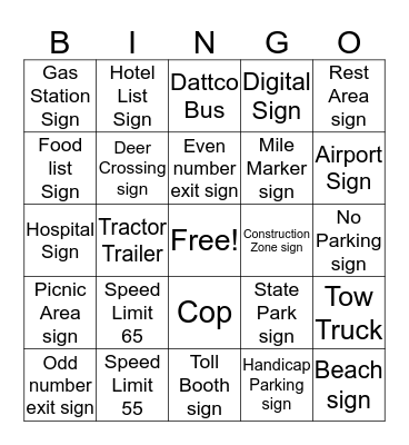 signs and stuff Bingo Card