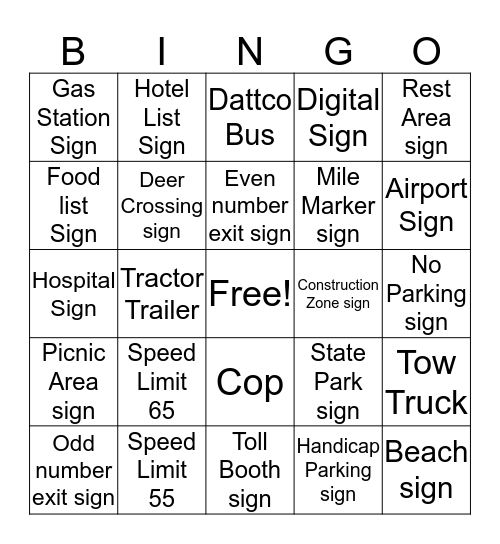 signs and stuff Bingo Card