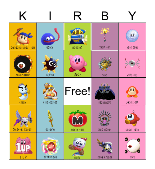 Kirby Bingo Card