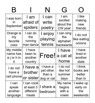 Untitled Bingo Card