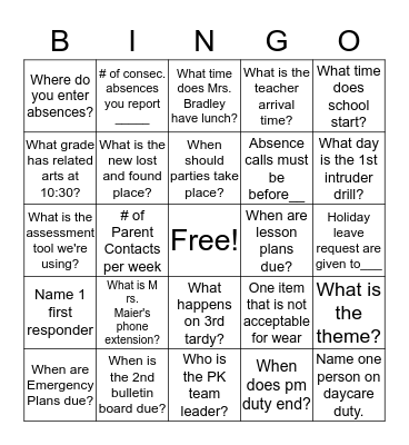 MES Handbook Bingo Card