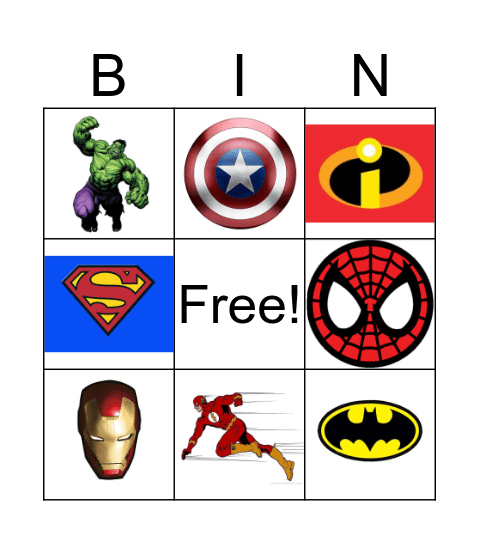 Superhero Bingo Card