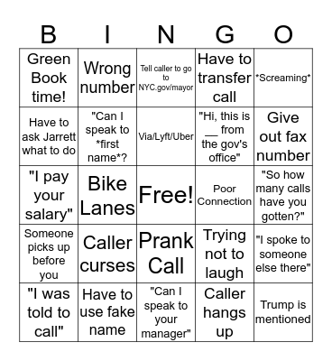 Phone Call BINGO Card