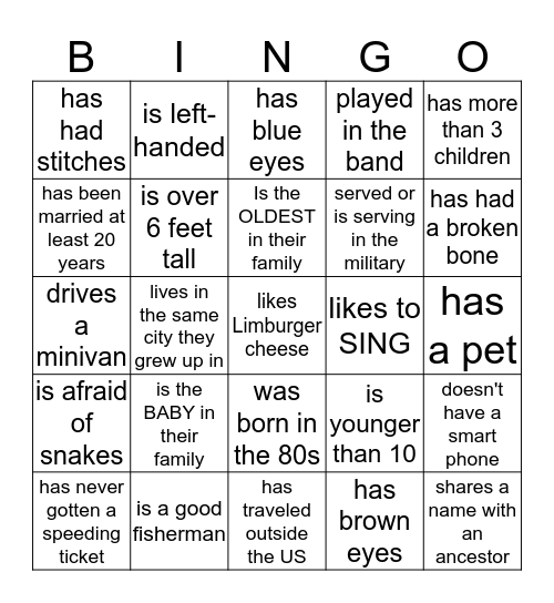 Find Someone Who... Bingo Card