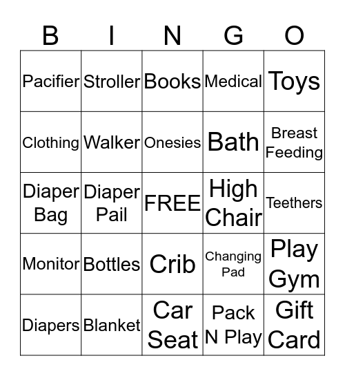 Baby Shower Bingo Card