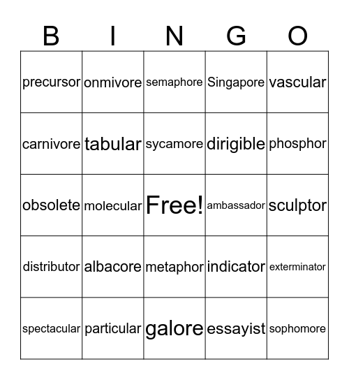 Level 7 # 5 Bingo Card