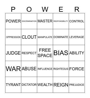 POWER AND CONTROL Bingo Card