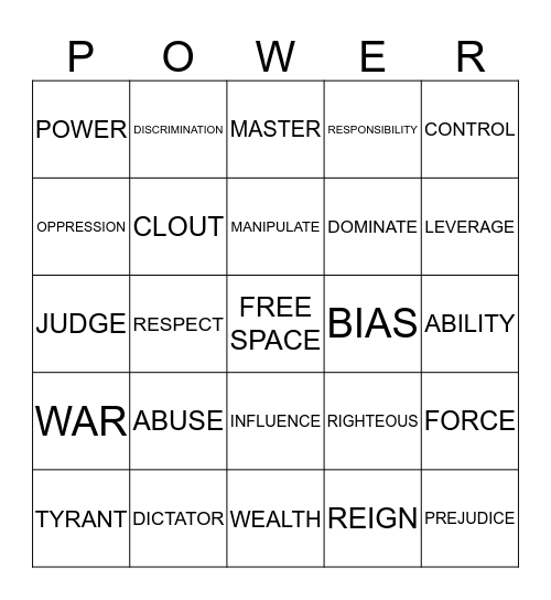 POWER AND CONTROL Bingo Card