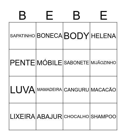 Chá da Helena Bingo Card