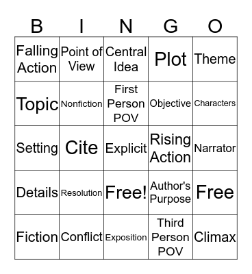 Reading Bingo Card