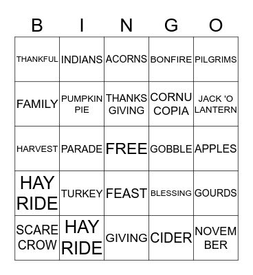 THANKSGIVING BINGO Card