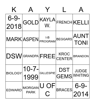 KAY-GO Bingo Card