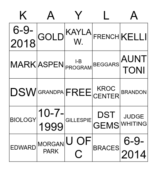 KAY-GO Bingo Card