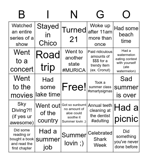 Welcome Back Bingo Card