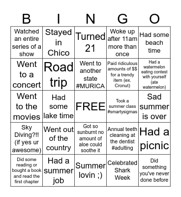 Welcome Back Bingo Card