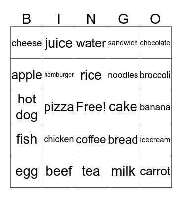 Food Bingo Card