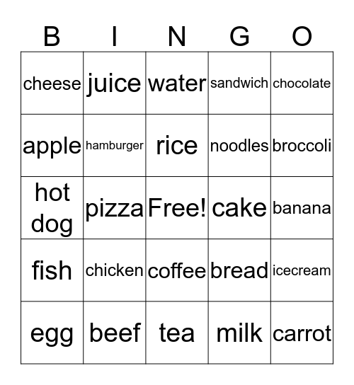 Food Bingo Card