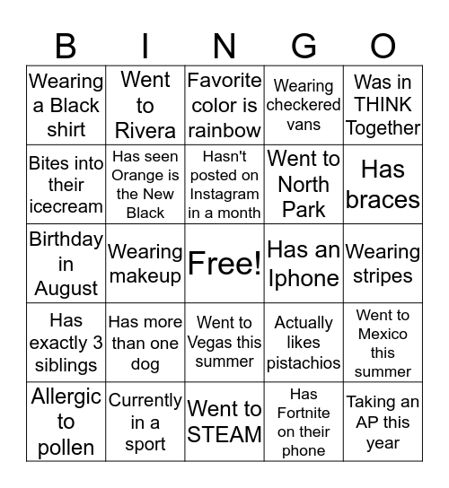 Freshmen First Day Bingo! Bingo Card