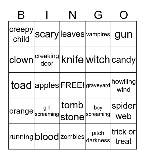 Scary Themed Bingo Card