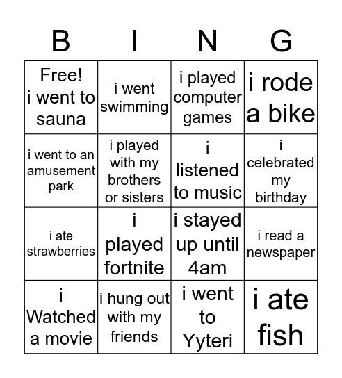 Untitled Bingo Card