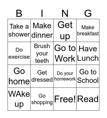 Daily Activities Bingo Card