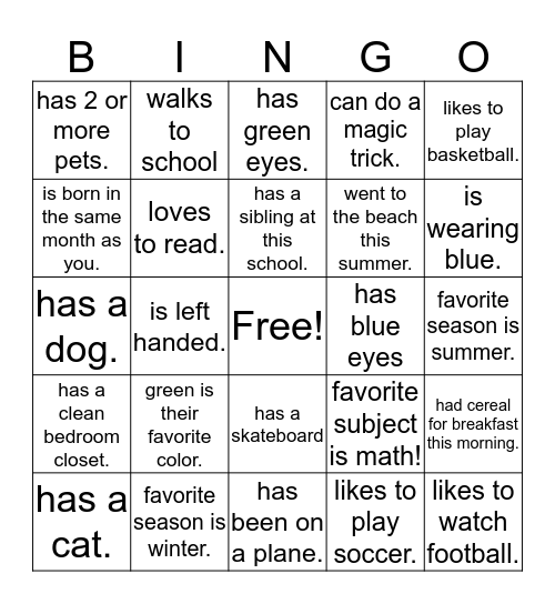 Find Someone in Our Class Who.... Bingo Card