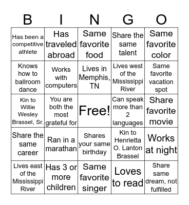 Alpha Family Bingo Card