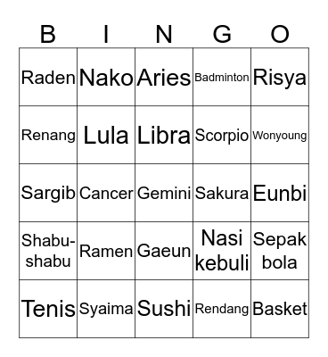 Untitled Bingo Card