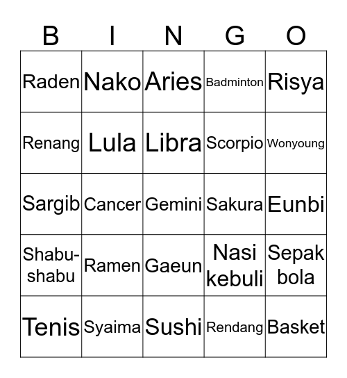 Untitled Bingo Card