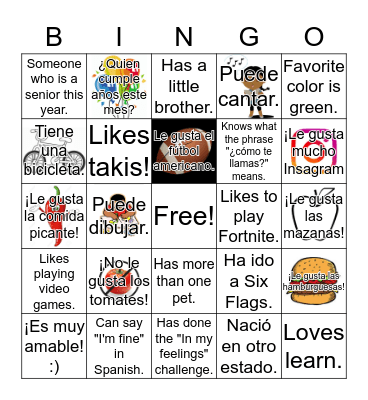 Spanish 1  Bingo Card