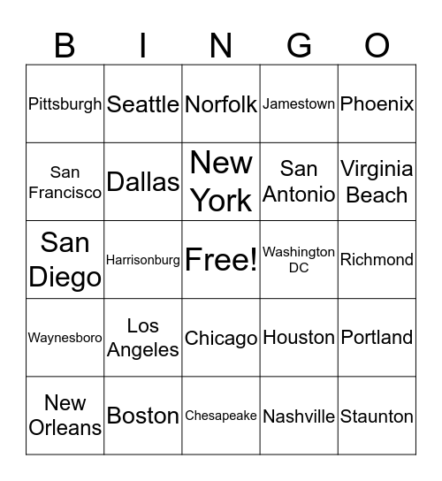 US & VA Cities ASL Bingo Card