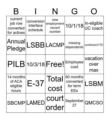 LASB Go-Live BINGO!!! Bingo Card