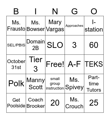 Polk Panthers Bingo Card