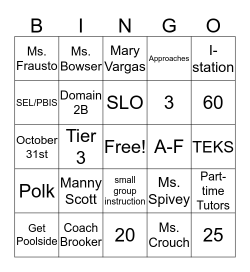 Polk Panthers Bingo Card