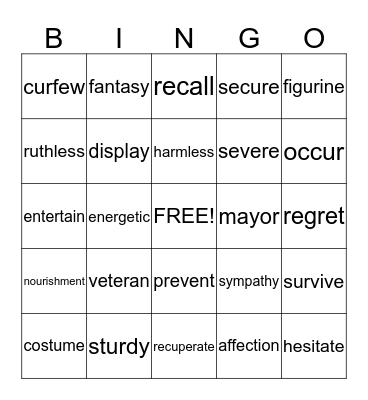 Eagle Word of the Day Bingo Card