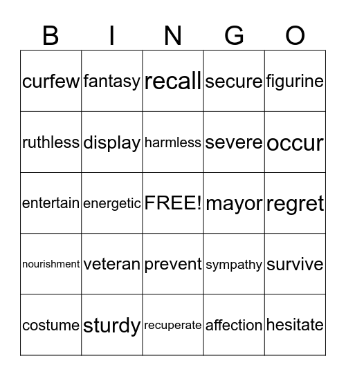 Eagle Word of the Day Bingo Card